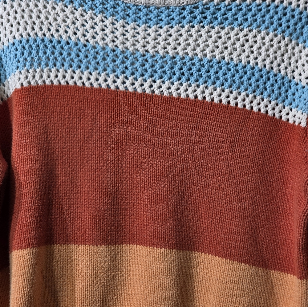 American Eagle Outfitters Striped Open Weave Sweater Womens M Orange White Blue - Picture 3 of 6